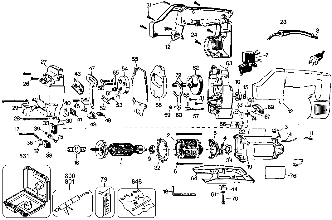 Default Diagram and Parts List for 3157K Type 100 Black and Decker Jig Saw